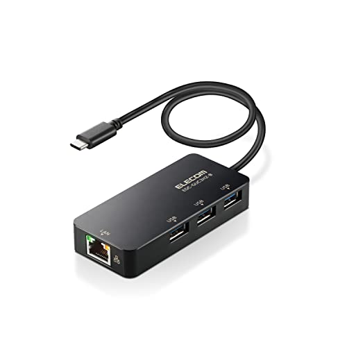 ELECOM LANアダプター USBハブ付EDC-GUA3H-B 〈ブラック〉 - PC