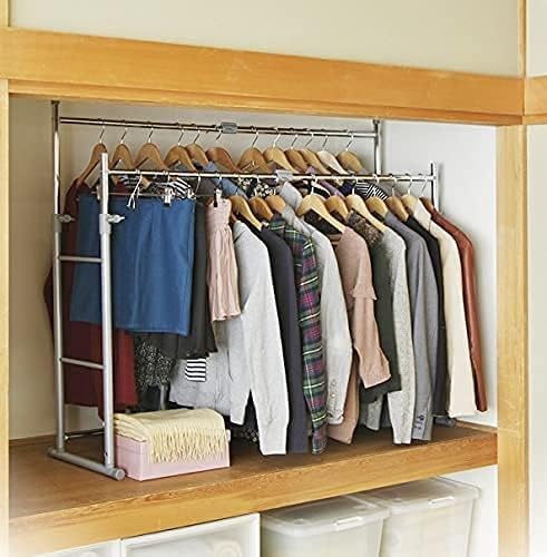ハンガーラック付き　押入収納 ハンガーラック スリム 2段 省スペース 伸縮 押入れ収納 押入れ ハンガーラック 衣類 洋服 収納 ラック 押し入れ 収納用品 耐荷重40kg  ラック シルバーベージュ くろぜっとんトップハンガー CH-JU返品不可 | 生活雑貨 ココ笑店