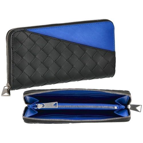 美品 ボッテガヴェネタ 三つ折り財布 ブルー レザー イントレ