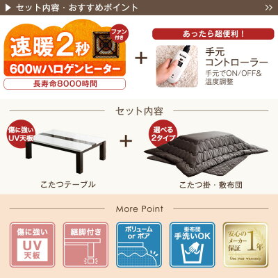 鏡面仕上げこたつテーブル＋掛け・敷布団 2