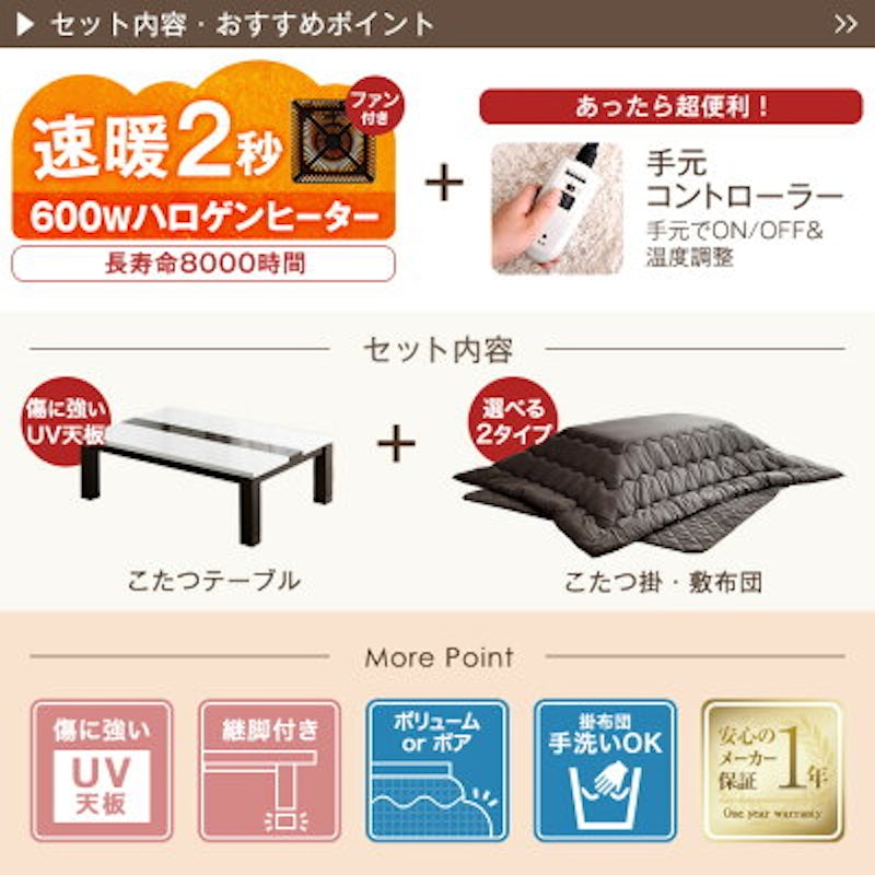 鏡面仕上げこたつテーブル+掛け・敷布団 2