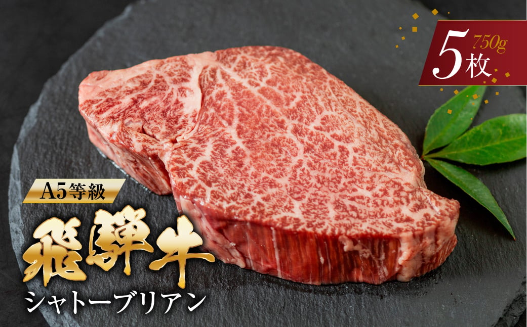 A5等級飛騨牛 シャトーブリアンステーキ 5枚 1
