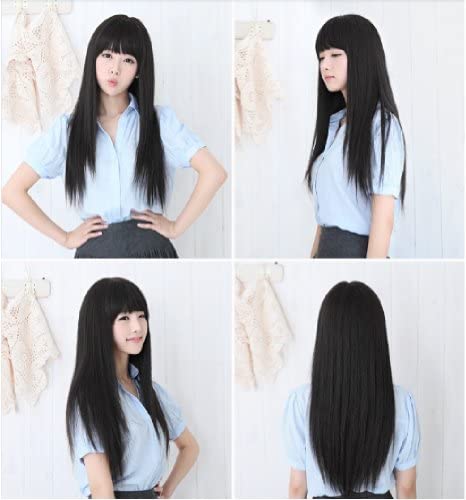 黒髪 ウィッグ ロング ストレート ぱっつん前髪 4