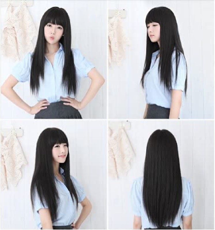 黒髪 ウィッグ ロング ストレート ぱっつん前髪 4
