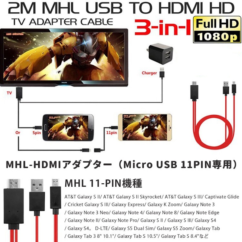 MHL-HDMI変換ケーブル 11pinタイプ専用 2