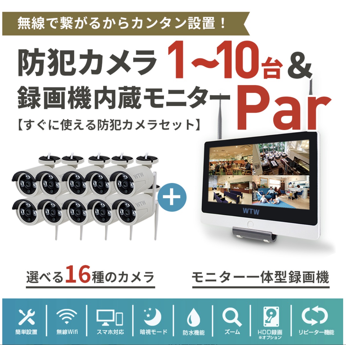 塚本無線 防犯カメラセット／5台＋録画機能付モニター/2TB/wtw eagle