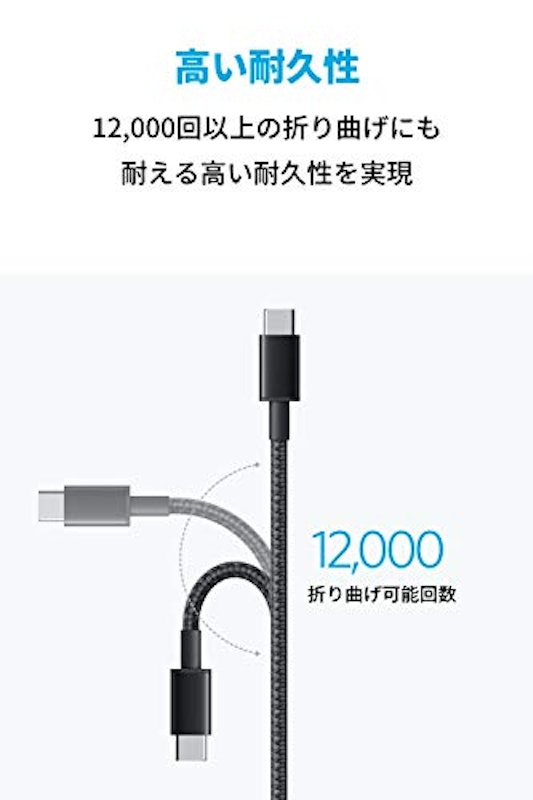 高耐久ナイロン USB-C&USB-C ケーブル USB2.0対応 3