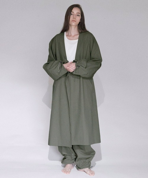 Organic Cotton x Recycle Polyester Twill No-Collar Coat 5