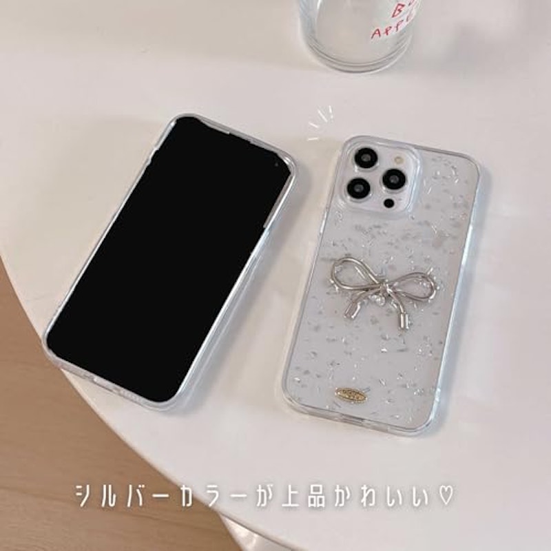 シルバー リボンiPhone14 ケース 2
