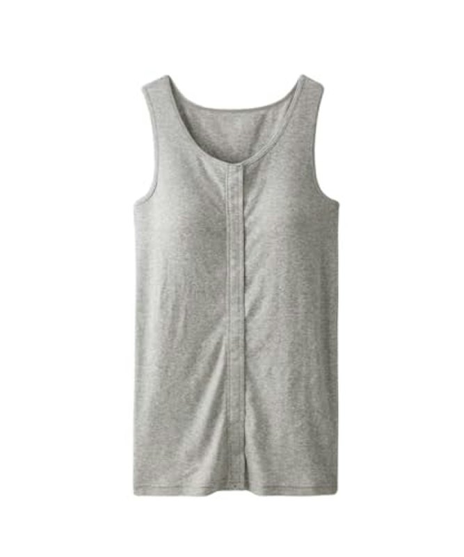 綿100%ソフトカップ付前あき丈長めタンクトップ 1