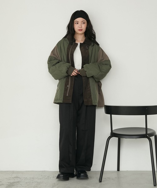 異素材切り替えキルティングショートコート 3
