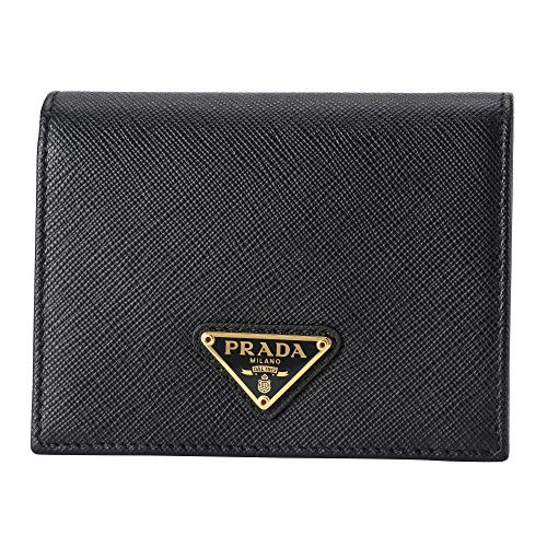 PRADA 三つ折り財布 三角ロゴ サフィアーノ レザー プレート ブラック