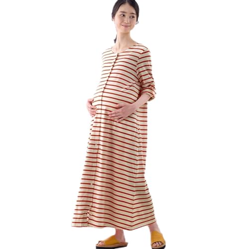 マタニティサイズ2WAY長袖綿素材ワンピースパジャマ 1