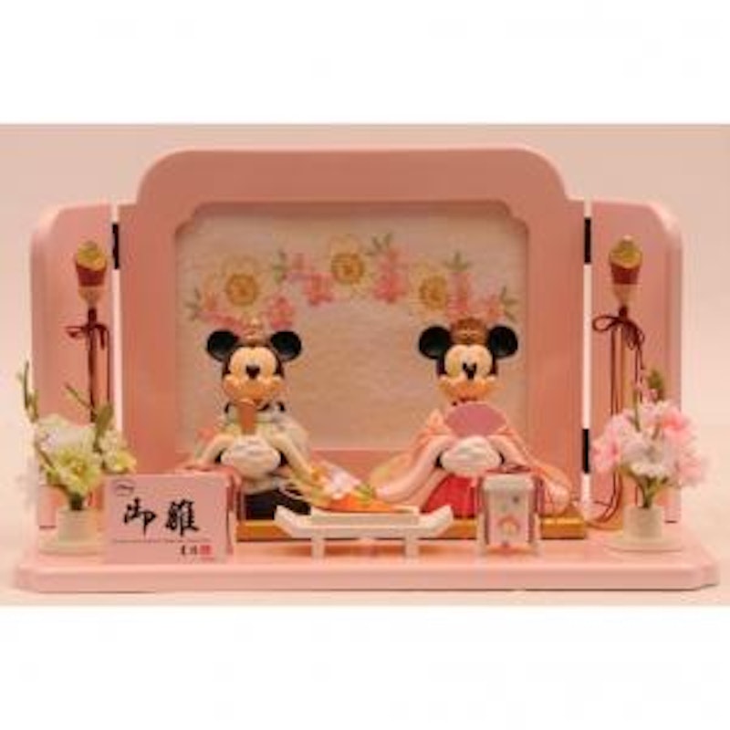 ミッキー & ミニー ミニ雛人形 吉徳 ディズニー 陶器製 台座付 
