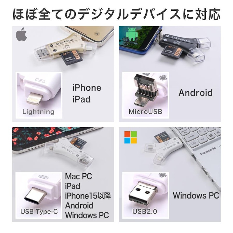 4in1 スマホ SD カードリーダー 5