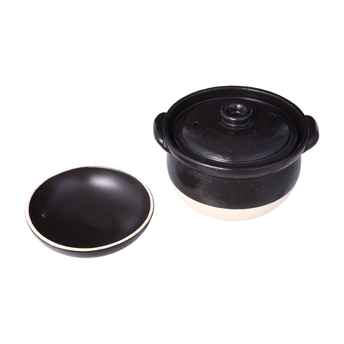 佐治陶器 ご飯鍋 黒 19.5cm 萬古焼 絶品 ごはん鍋 (中蓋付) 3合 30-1 萬古焼 炊飯鍋 (中蓋付) 黒釉 在庫処分佐治陶器 ご飯鍋 黒 19.5cm