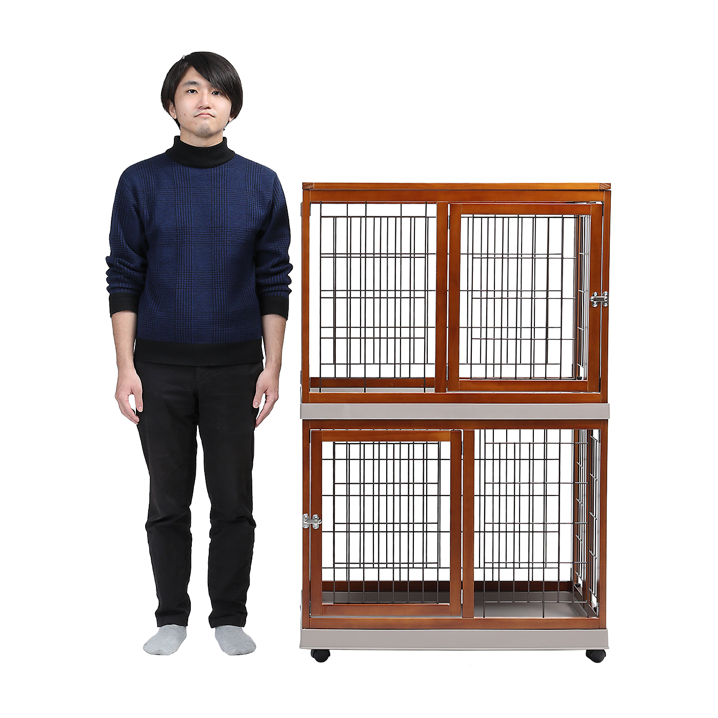 キャットゲージ　木製　ウッド　2段 BTM 猫 ケージ 2段 木製 キャスター付き キャットケージ 大型 多頭飼い