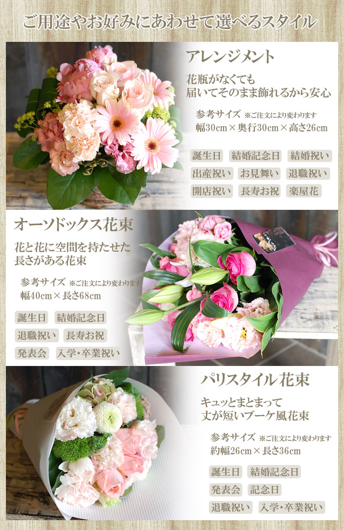 オーダーメイド フラワーアレンジメント 花束 Mサイズ 3