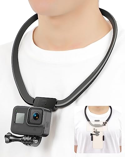 首掛け GoPro用アクセサリー 多角度調整可能 アクションカメラ用首掛け スマホホルダー付き他アクションカメラ対応