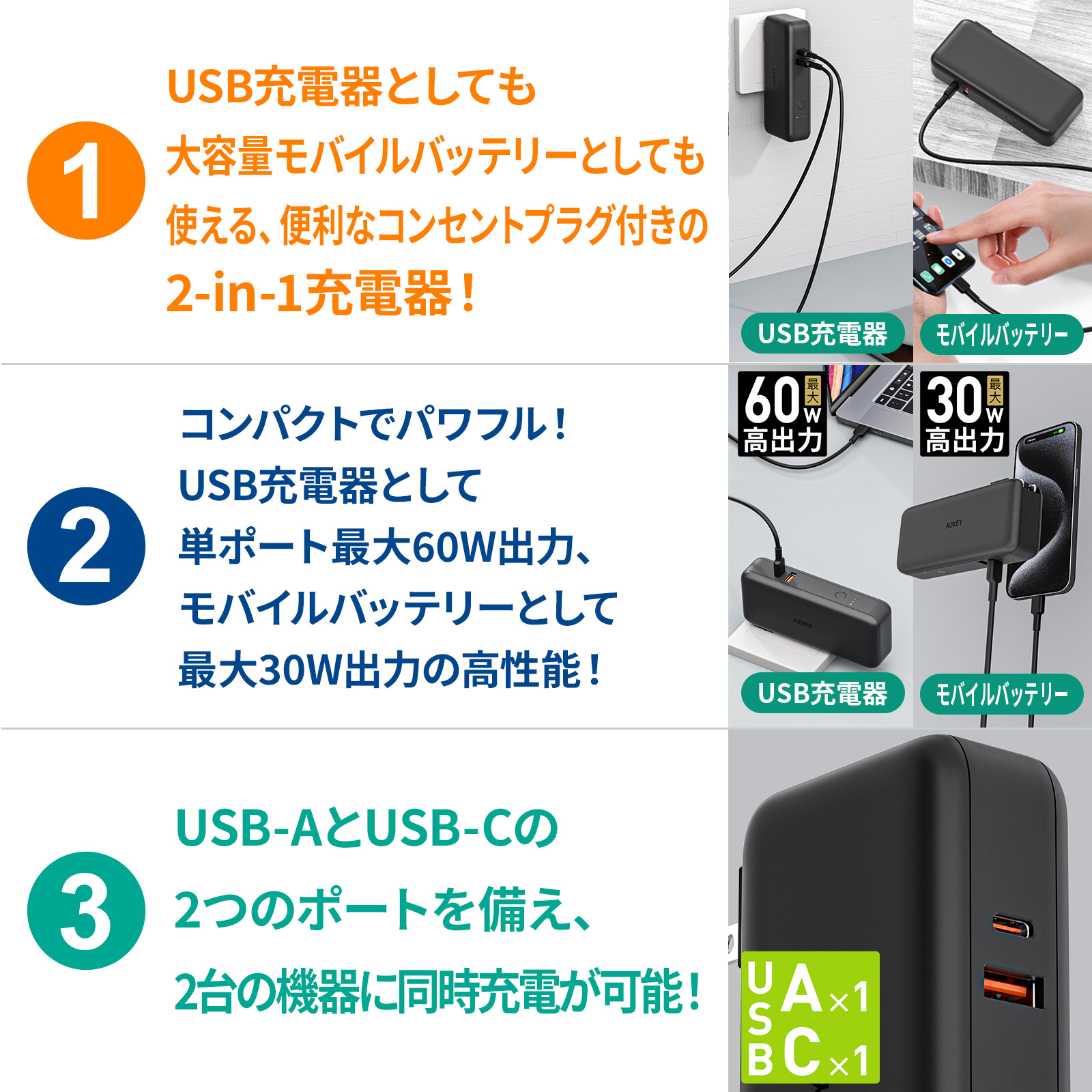 モバイルバッテリーとAC充電器の一体型 2