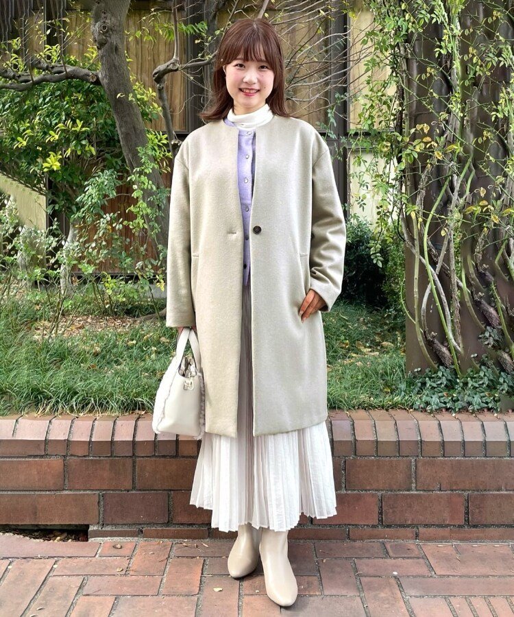 カシミヤ混ノーカラーコート 35