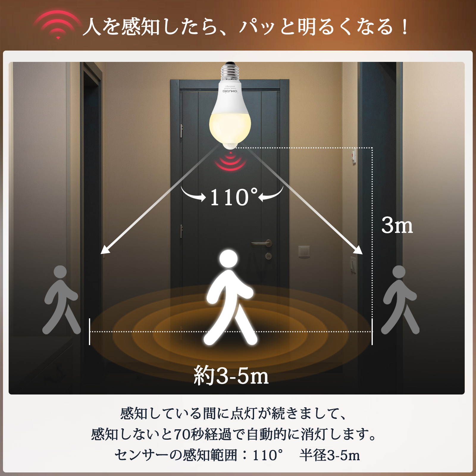 E17 人感センサー LED 電球 3