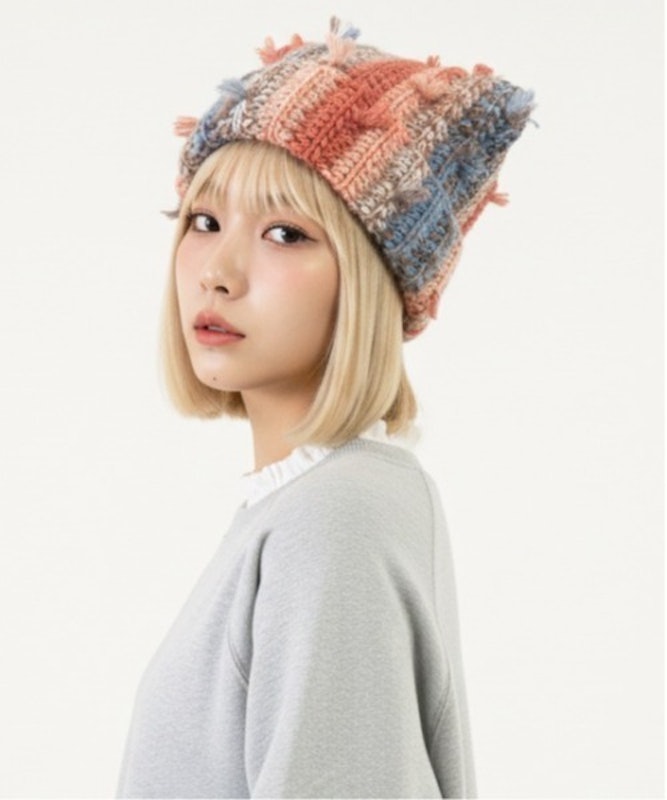 マルチストライプMIX編み猫耳ニットCAP 4