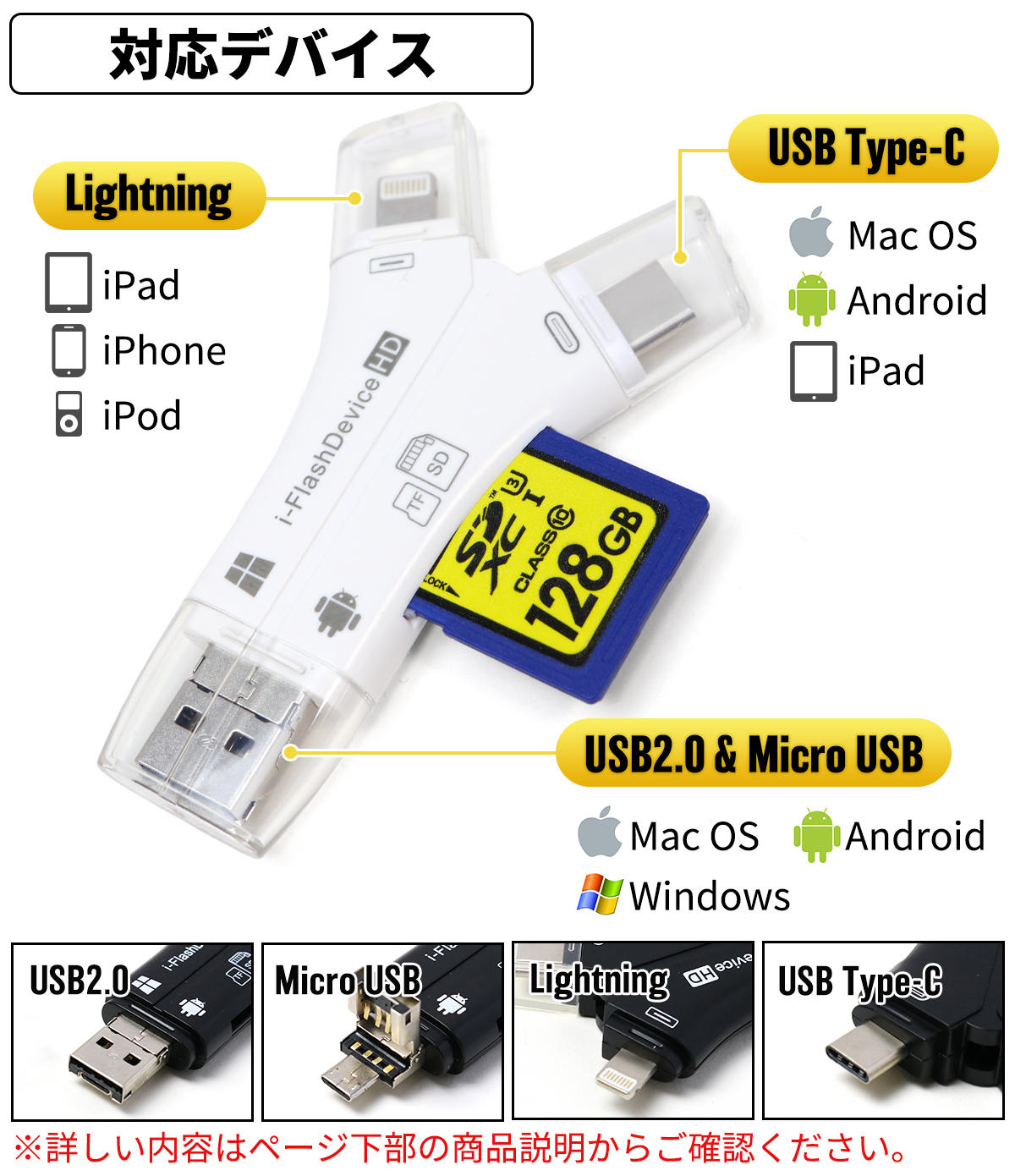 全商品オープニング価格 スマホ SDカードリーダー USBメモリ バックアップ iPhone Android iPad windows Mac  micro USB Type C デジカメ 高速 データ転送 discoversvg.com