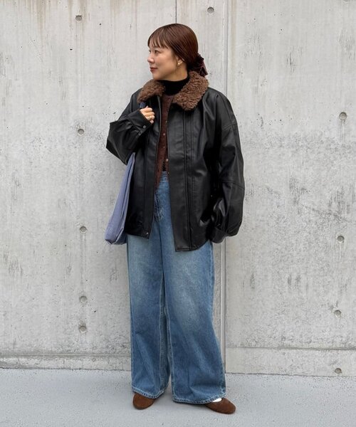 Discoat ボア衿付きフェイクレザーブルゾン 12