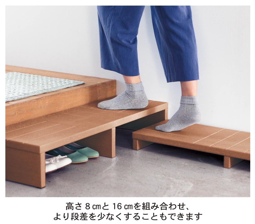 ビータ(Vita) 手すり付き玄関台 ブラウン 幅70×奥行35×高さ78cm 