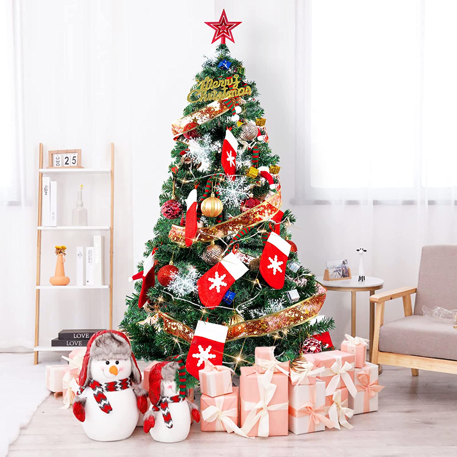 クリスマスツリー 枝大幅増量タイプ 赤い実付き、おしゃれな ポリ成型葉混合クリスマスツリー 210CM KSBMA - 4