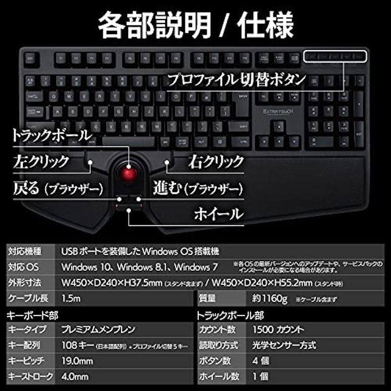 トラックボール付き無線フルキーボード 7