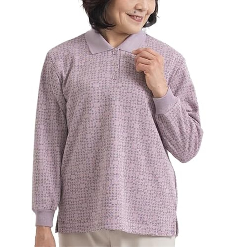 LADIES FASHION 入子菱紋様 ジャガード ポロシャツ 1