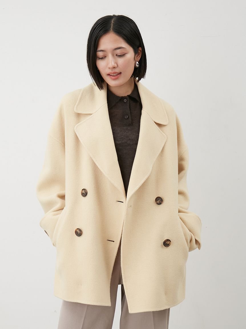 woolコクーンシルエットピーコート  1