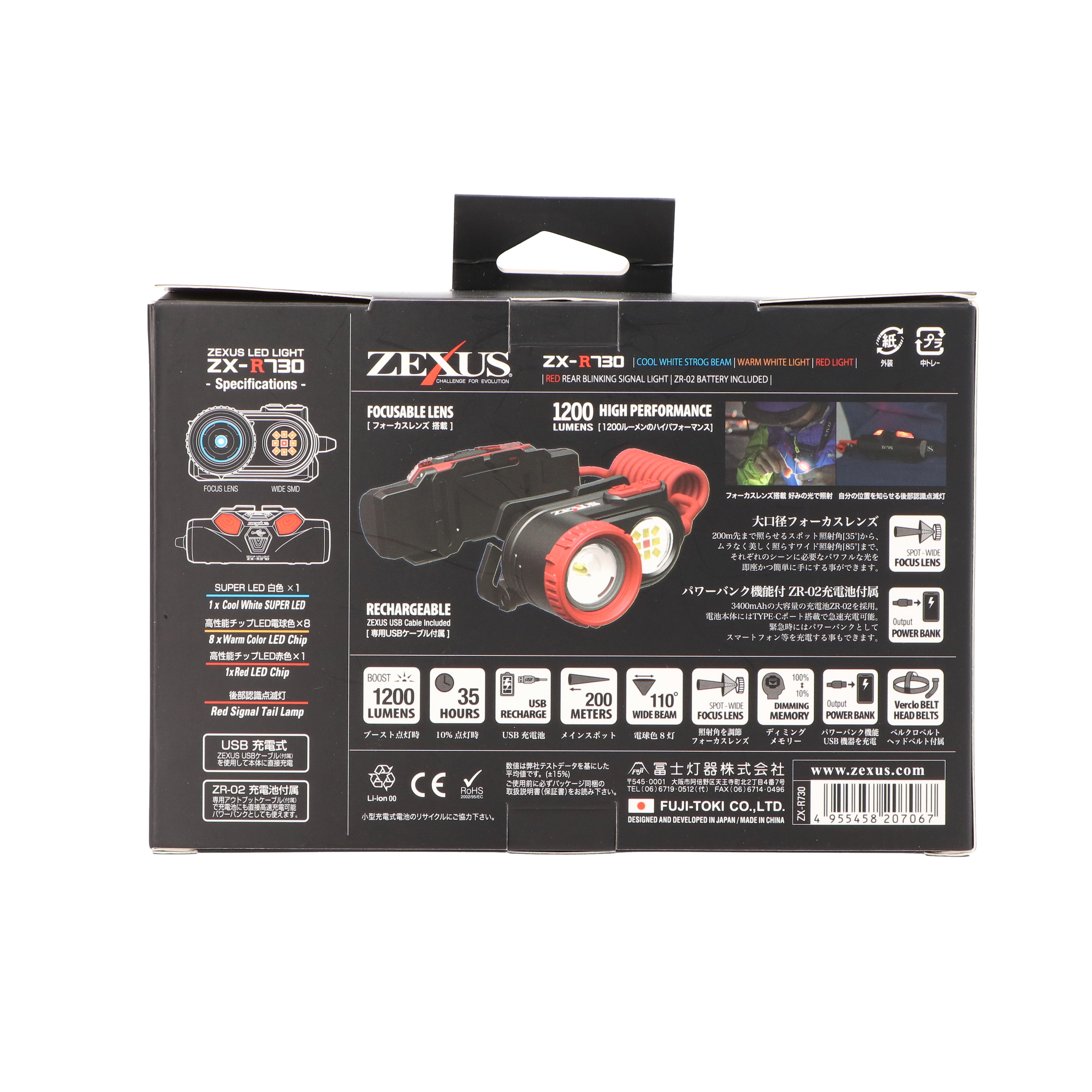 商い ZX-R730 ゼクサス 充電式LEDヘッドライト 1200ルーメン ZEXUS ZXR730
