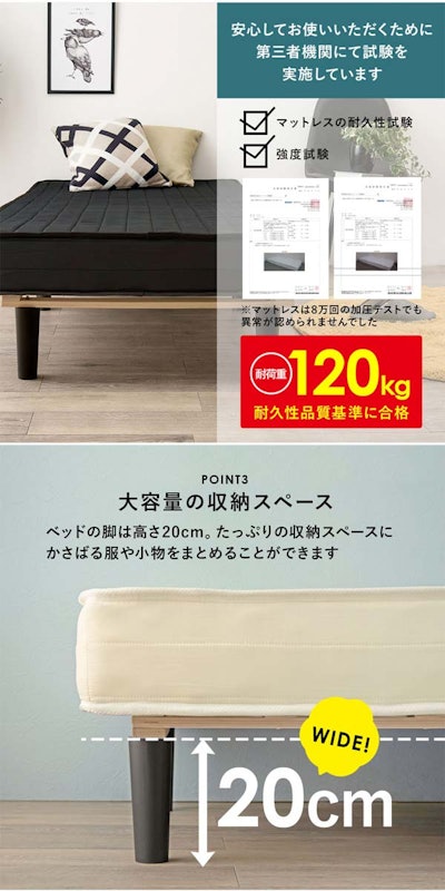 脚付きボンネルコイルマットレスベッド 4