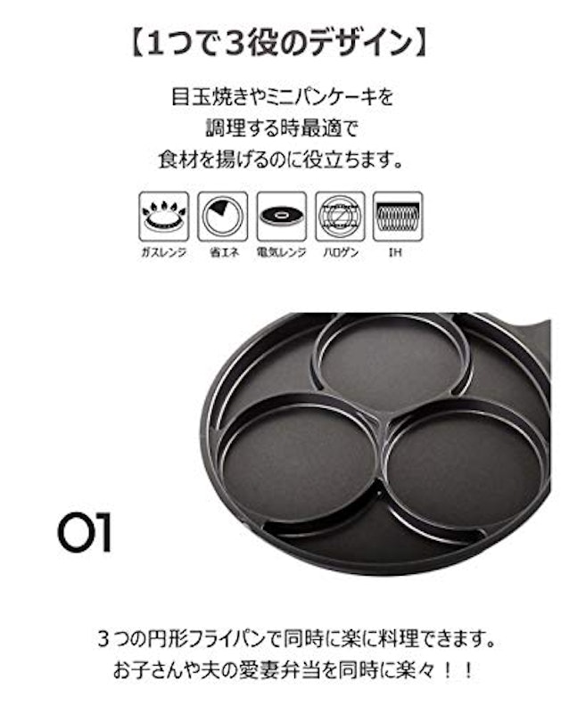 3つ穴 円形 マルチ多用途 フライパン 2