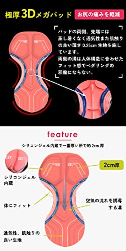 サイクルパンツ 超極厚3Dメガパッド ポケットつき 3