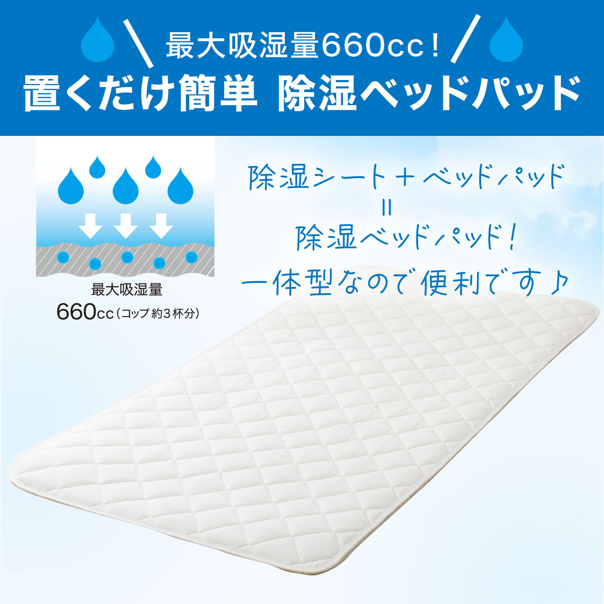 置くだけ簡単 除湿ベッドパッド 2