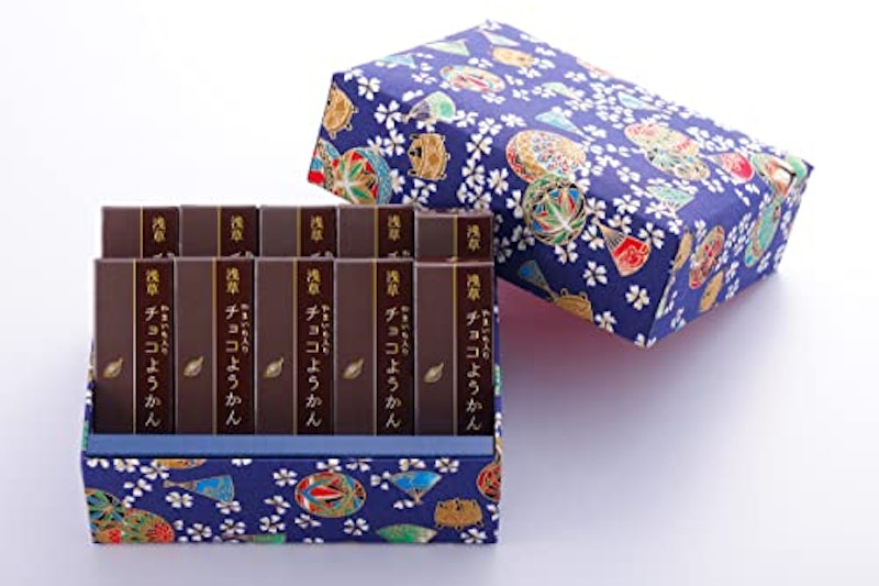 浅草むぎとろ チョコようかん10個 文庫箱紺 1