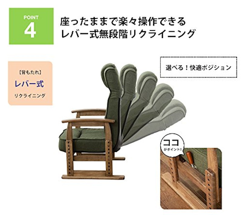 立ち上がりを考えたポケットコイルシート高座椅子 5
