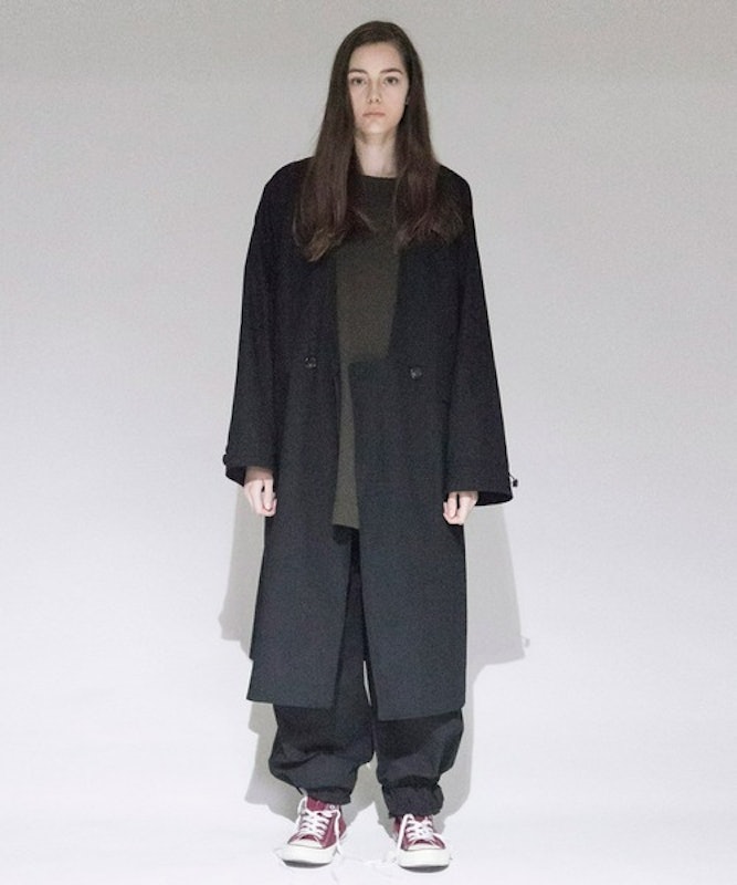 Organic Cotton x Recycle Polyester Twill No-Collar Coat 1