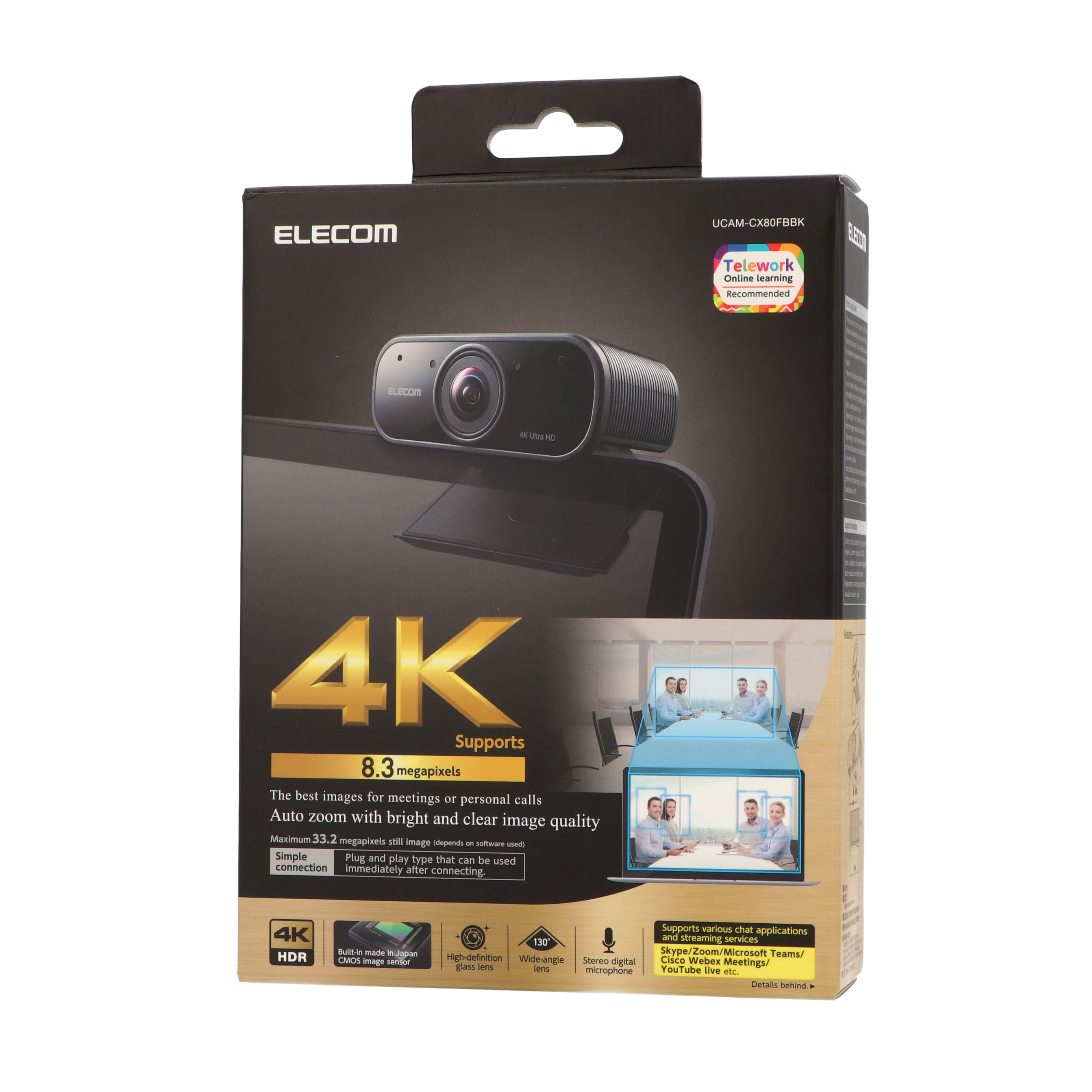ELECOM UCAM-CX80FBBK Webカメラ 4K対応 830万画素 4146rHIYFaL.jpg
