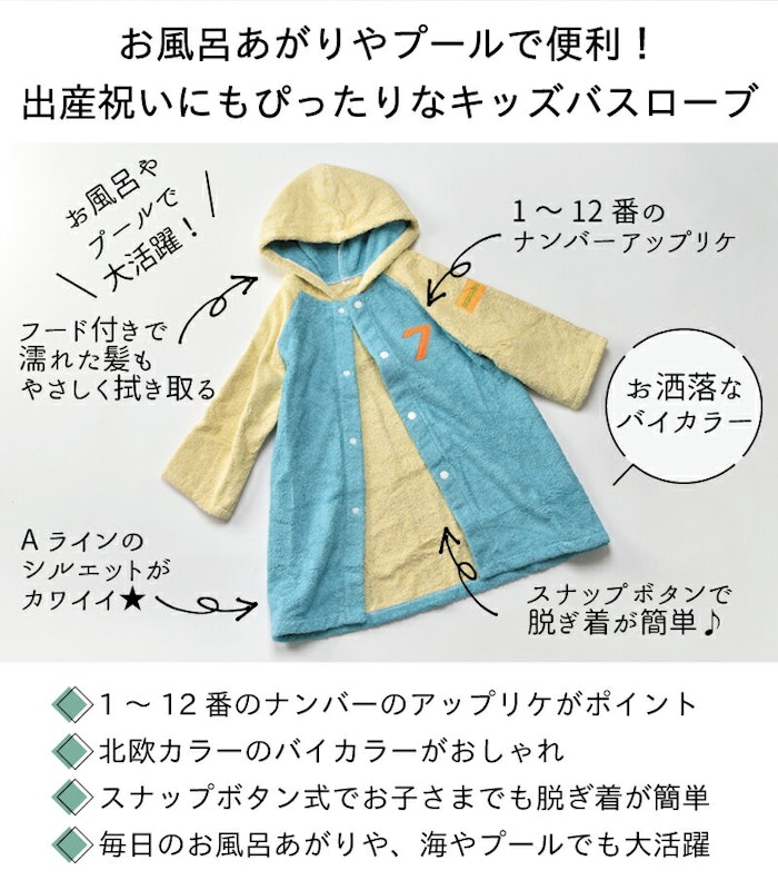 NUMBER-COLOR キッズバスローブ 3