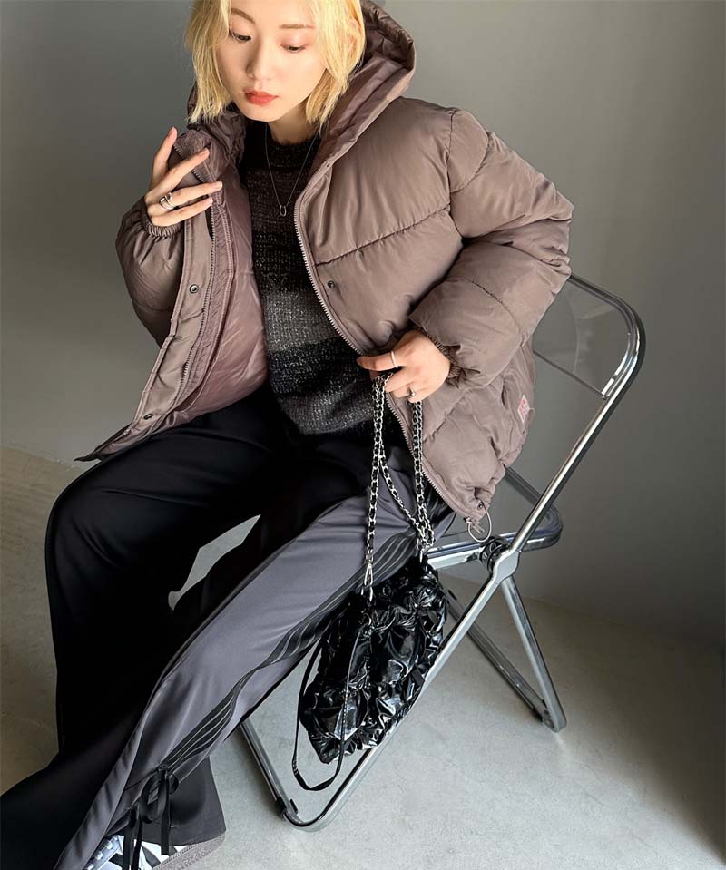 フード付き中綿フェイクダウン コート 13