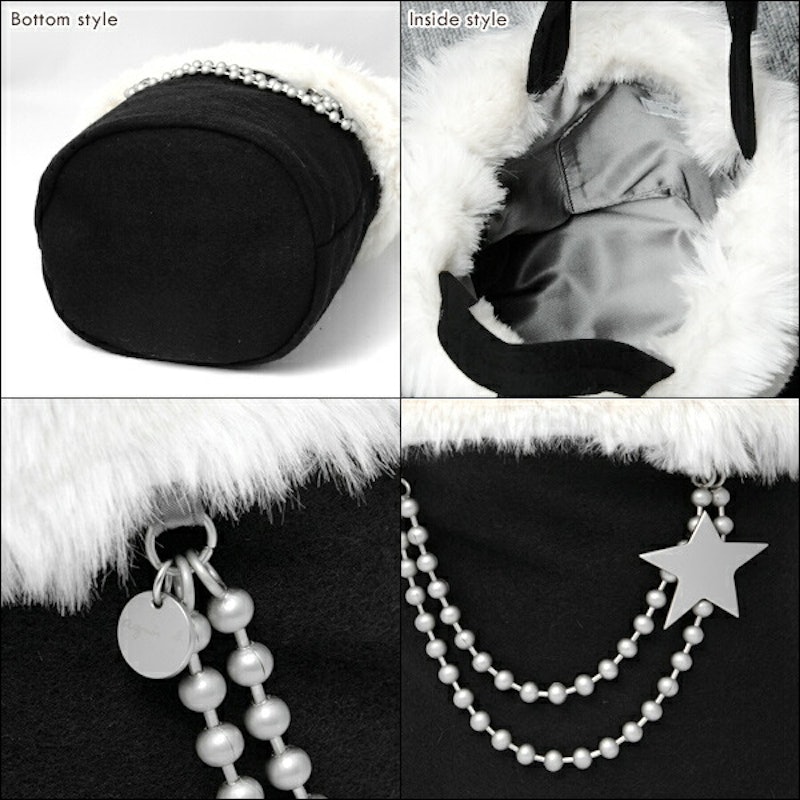 agnes b. VOYAGE ファー付き ミニ・トートバッグBW 3