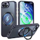 iPhone 17e / iPhone 16e 用 ケース Magsafe対応 360°回転スタンド アイフォン16e / アイフォン 17e カバー リング マグネット搭載 ワイヤレス充電 縦横多角度 対応 Uovon アイホン 16e / 17e スマホケース 車載ホルダー ストラップ穴付き マット 半透明 指紋防止 黄変防止 米軍MIL規格 ・ ブラック