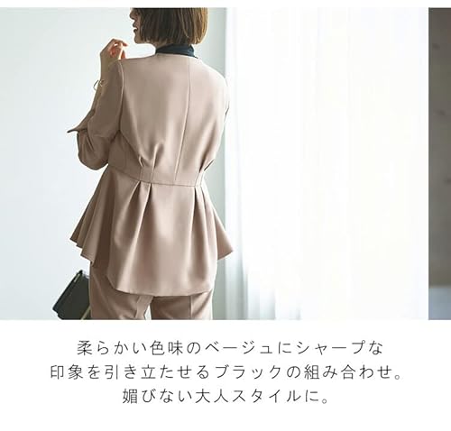 ノーカラーウエストタックペプラムパンツスーツ3点セット 4
