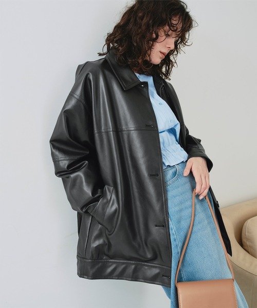 襟付フェイクレザージャケット 3