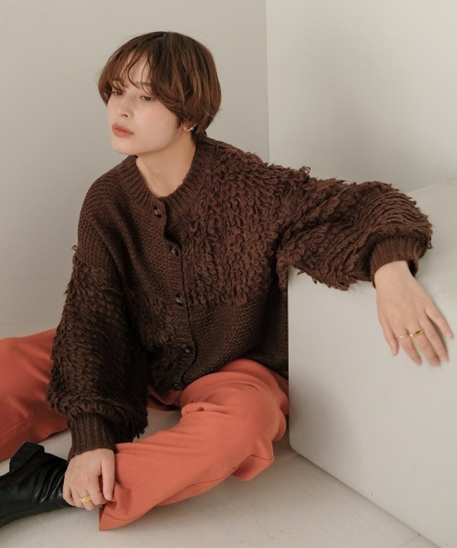 Bab モヘアループヤーンニットカーディガン